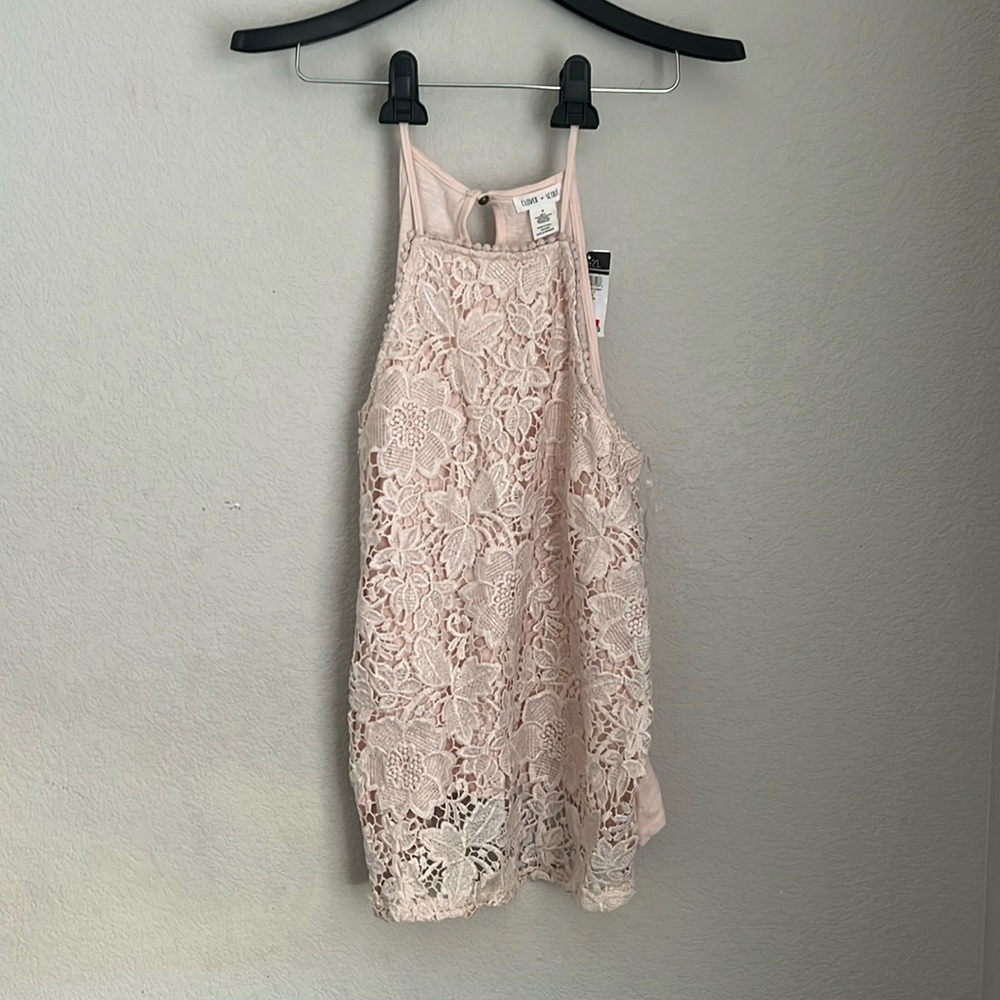 Pink spaghetti strap top lace from rule21